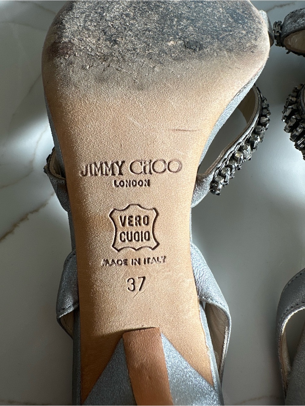 Jimmy Choo Metallic Silver Slingback Heels - Picture 10 of 13